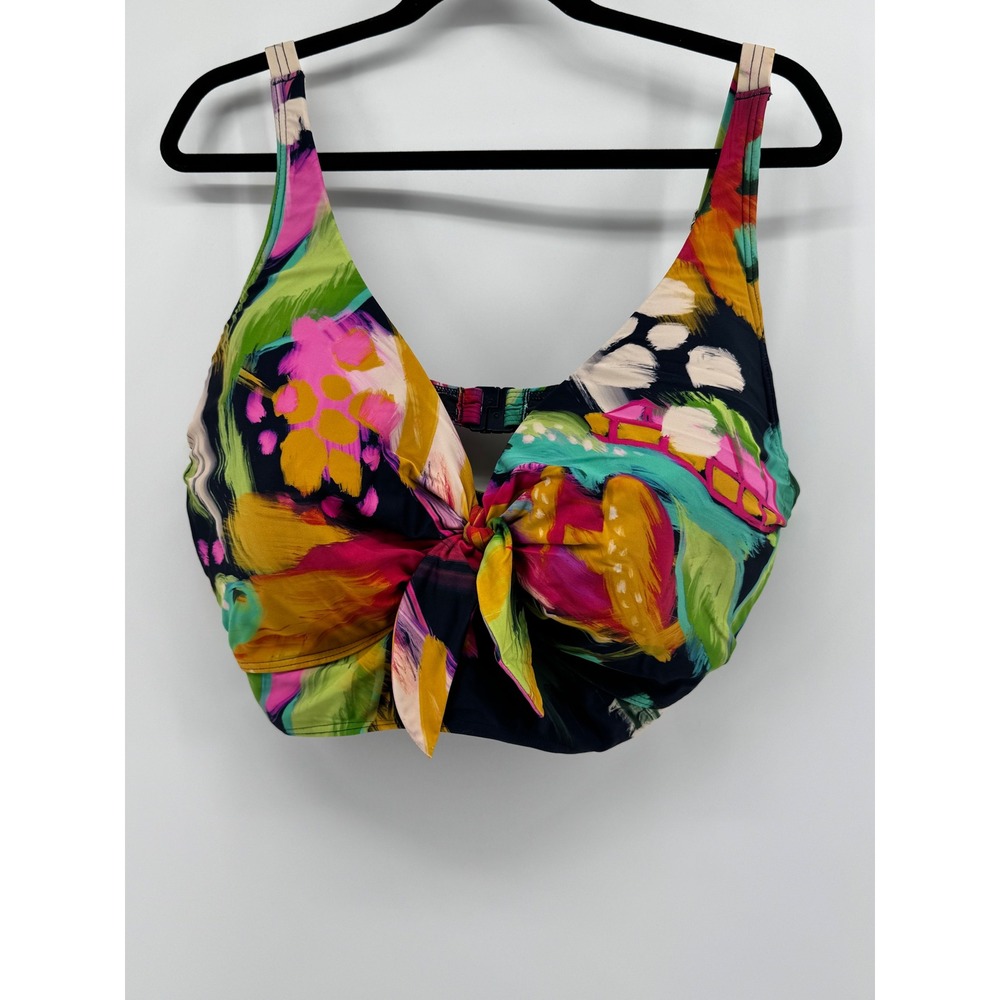 Artesands Women Plus Size 18 Abstract Floral Underwire Tie Front Bikini Top